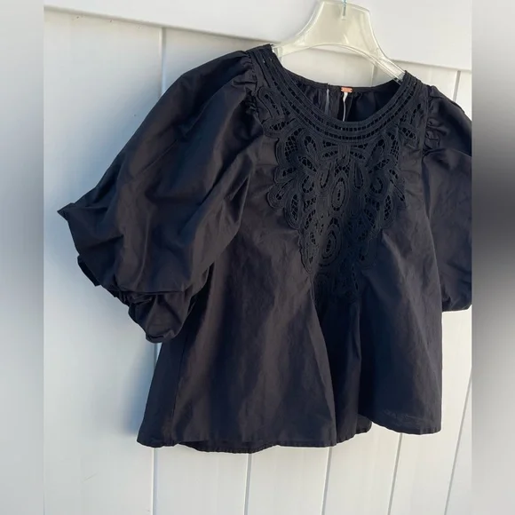 Free People Bardot Blouse 
Black Puff Sleeve - Picture 4 of 9